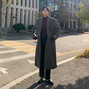 灰色毛呢大衣男款，冬季加厚高级感韩版设计感秋冬男士风衣外套长款