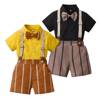 韩版儿童装男童短袖衬衫，领结背带裤小主持人，周岁礼服春夏套装服装
