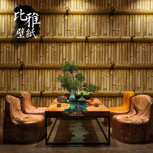 中式仿古壁纸复古禅意茶室，背景墙竹纹竹子墙纸古风，店铺装修中国风