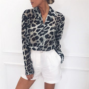 Leopard Print Long Sleeve Chiffon Blouse豹纹长袖雪纺女士衬衫