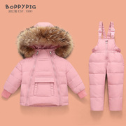 波比猪儿童羽绒服套装1-3岁宝宝粉色洋气加厚男女童冬 2022年