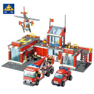 开智城市消防总局直升机，兼容乐高拼装积木，玩具儿童礼物男孩