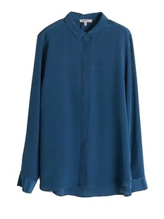 气质孔雀蓝 真丝衬衫女实用通勤穿搭100桑蚕丝长袖衬衣2024