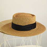 法式草帽女夏海边帽子，度假沙滩帽草编防晒遮阳帽，复古休闲平顶礼帽