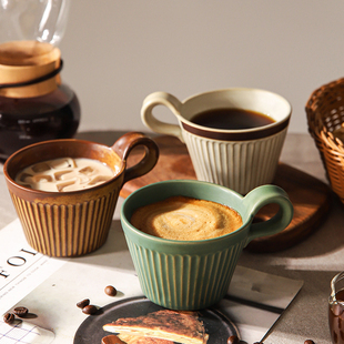 舍里日式粗陶咖啡杯子，设计小众复古马克杯家用早餐牛奶杯情侣水杯