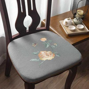 中式椅垫坐垫餐椅垫棉麻，花朵刺绣家用实木加厚防滑餐桌椅子垫座垫