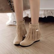 2021甜美波西米亚内增高仙女鞋时尚短筒流苏靴中跟网红短靴子