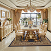 欧式大理石餐桌椅组合奢华全实木，长桌香槟色餐厅长方形饭桌2.0米