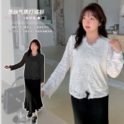 甜美温柔少女感蕾丝加绒打底衫2023年冬季显瘦胖妹妹上衣长袖