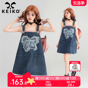 keiko刺绣蝴蝶结饰牛仔背带，裙2024夏季洋气减龄a字显瘦连衣裙子