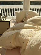 皱皱双层纱彩色波点床上四件套，1.5m1.8米少女，心纯棉被套床单舒适