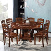 中式实木餐桌椅组合家用10人带转盘经济型雕花大圆桌，橡木饭桌子
