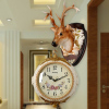 个性鹿头装饰壁挂时尚，静音挂表美式家用双面，挂钟客厅钟表欧式创意