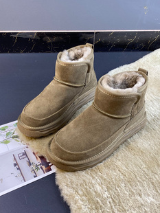 男士雪地靴舒适防滑保暖磨砂牛皮羊毛，2023年短筒加厚男短靴子