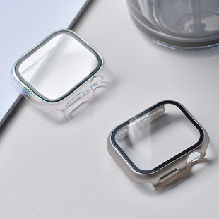 适用于AppleWatch苹果手表S8钢化膜保护壳一体式iWatch S7保护套SE/6/5/4/3/2/1代全包套装超薄40/44/41/45夏