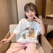女童短袖t恤2024春夏装韩版宝宝洋气儿童，时髦米qi老鼠上衣潮