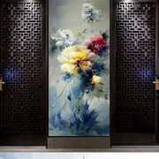 印花DMC十字绣客厅大画玄关走廊竖版装饰油画 欧式花卉牡丹情
