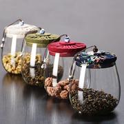 大号软木塞玻璃茶叶罐创意布盖透明密封罐瓶子花茶糖果杂粮储物罐