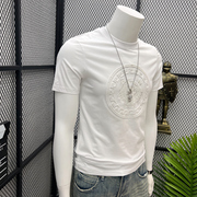 欧洲站夏季男士青年刺绣，虎头圆领潮流，修身欧货亮片短袖t恤衫