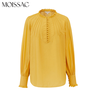 MOISSAC/摩萨克夏季黄色宫廷风显白蕾丝拼接女长袖单上衣