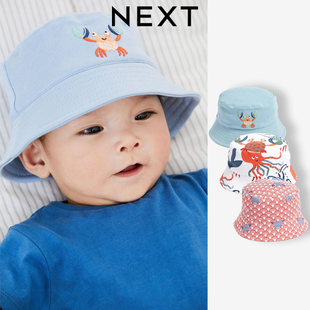 英国NEXT新生婴儿遮阳帽宝宝0-2岁卡通螃蟹男童3纯棉渔夫帽子