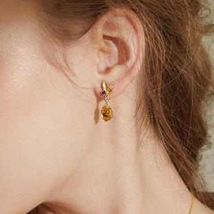 天然黄水晶耳环女s925纯银，耳钉耳坠气质轻奢，耳饰冬小众设计高级感
