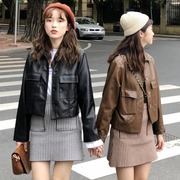 超短款小皮衣外套潮秋季女装皮夹克PU皮机车服立领韩版薄学生长袖
