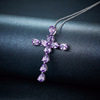 精美亮紫吊坠女纯银紫水晶镶钻吊坠创意十字架彩色宝石锁骨项链