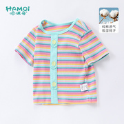 女童短袖t恤夏季2024宝宝纯棉衣服儿童条纹上衣小童休闲半袖