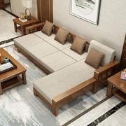 全实木沙发现代中式实木布艺组合小户型贵妃转角客厅沙发带拉