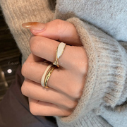 金色交叉双层滴釉戒指女小众设计开口独特气质指环轻奢个性食指戒