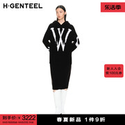 H·GENTEEL荷高2023年冬装女黑白撞色字母图案宽松廓型连衣裙