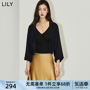 lily2024夏女装(夏女装)时尚，黑色针织外套小披肩，上衣连衣裙吊带外搭女