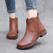 棕色复古马丁靴真皮短靴女秋冬时尚英伦切尔西靴平跟显瘦踝靴