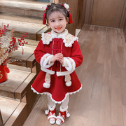 汉服女童冬装拜年服儿童冬季中国风套装裙子女孩宝宝过年喜庆衣服