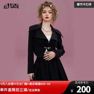 妖精的口袋后背镂空黑色，短款西装外套，女2023春秋小西服设计感