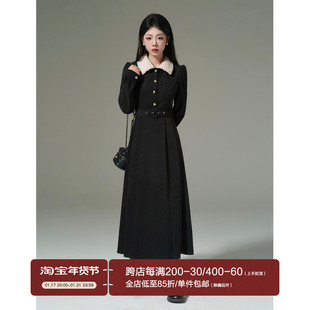 一颗小野莓法式高级感小香风长袖连衣裙女冬气质显瘦长裙黑色裙子