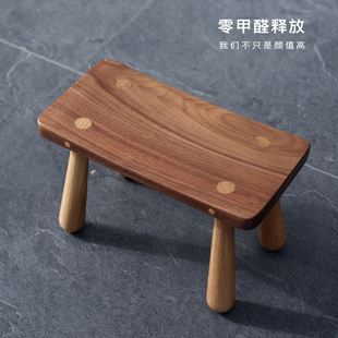 青丙时光小板凳方凳黑胡桃木，实木白橡木(白橡木，)凳子日式矮凳换鞋凳儿童
