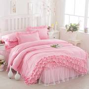 新 品韩版公主磨毛蕾丝床罩床裙式四件套纯色花边被套床套1.5/1.8