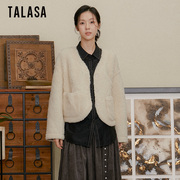 talasa商场同款羊毛牦牛绒，环保皮草短外套，2023年冬小香风百搭减龄