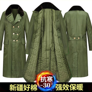 军绿大衣男冬季加厚长款保安大衣多功能，棉大衣劳保防寒服