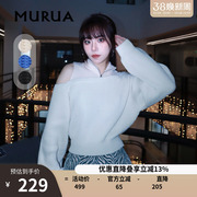 murua日系2023春夏，百搭高领露肩套头，纯色毛衣长袖女