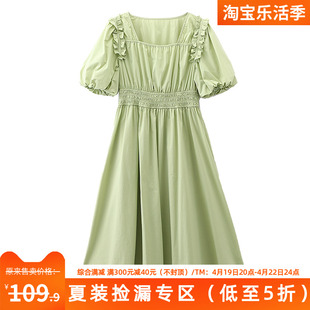 当季669元欧系列高腰，秀气法式灯笼袖，连衣裙当季夏季女装