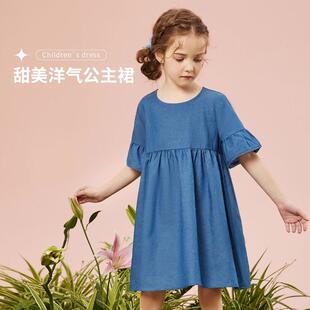 abckids女童连衣裙夏装儿童，薄款中大童，裙子时尚牛仔公主裙子