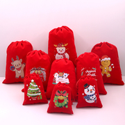 多款式圣诞绒布袋糖果礼物，束口抽绳圣诞礼物小包装布袋子(布袋子)红色绿色