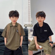 凯文家童装夏装男童中大童韩版儿童贴布休闲POLO衫短袖T恤