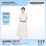 NANGOON 千金女主百褶套装小香风短袖外套开衫上衣遮肉长短裙辣妹