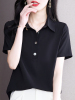 时尚雪纺衬衫女士短袖夏装设计感洋气小衫黑色气质polo领上衣