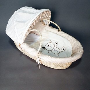 新生婴儿草编睡篮出院手提提篮篮子平躺摇篮，车载轻巧宝宝便携睡床