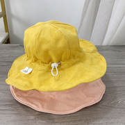 宝宝遮阳帽春夏季大檐纯色可调节渔夫帽婴儿童太阳帽出游休闲帽